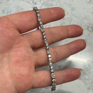 Vintage 1950s–1980s Sterling Silver 925 Tennis Bracelet w/ Rare Crucifix Clasp